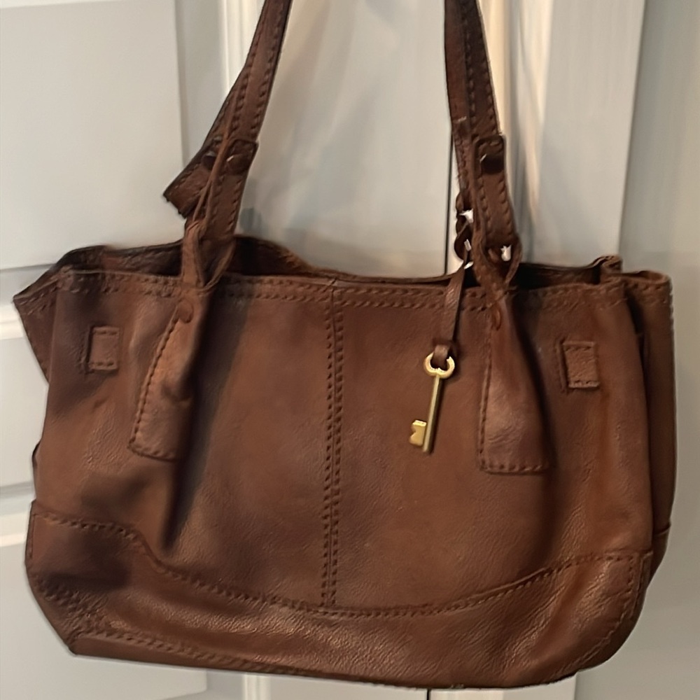 Brown Pebble Leather Fossil Slouch Bag